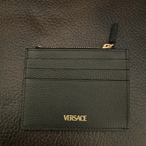 Versace Virtus grained leather logo monogram zip up card holder wallet NWB - Picture 4 of 6